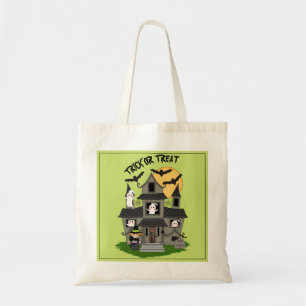 Trick oder behandeln Halloween Spuk Haus und Hexe Tragetasche