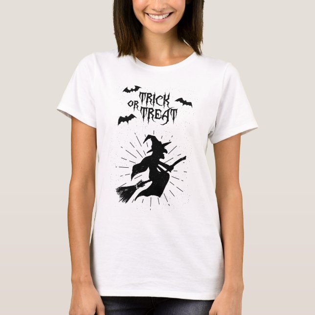 Trick oder behandeln Sie die fliegende Hexe T-Shirt (Vorderseite)
