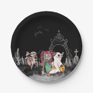 Trick oder behandelnde Halloween Pappteller