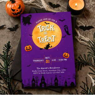 Trick oder Behandlung Einladung Lila Halloween-Par