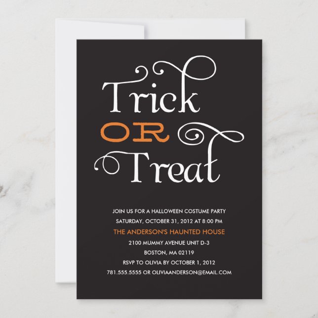 TRICK ODER BEHANDLUNG | EINLADUNG VON HALLOWEEN-PA (Vorderseite)
