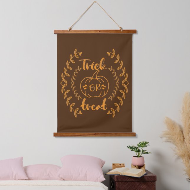 Trick oder Behandlung im Rahmen von Pflanze Wandteppich Mit Holzrahmen (Schlafzimmer)