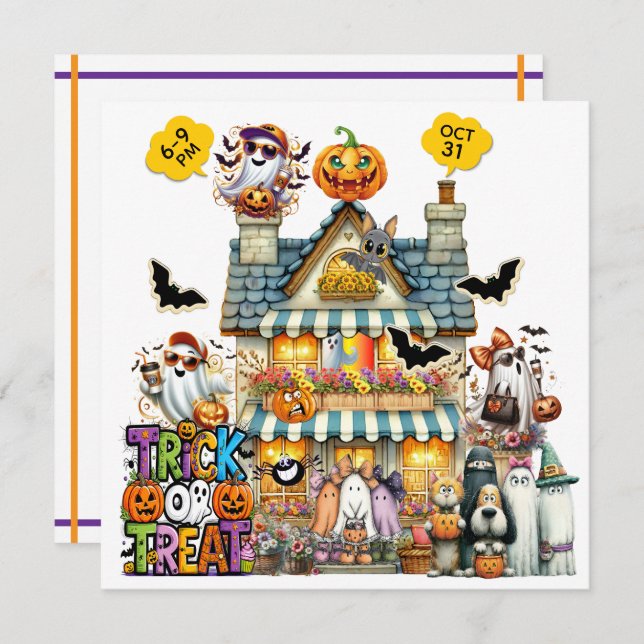 Trick oder Behandlung oder TRUNK oder Leckerei Einladung (Vorne/Hinten)