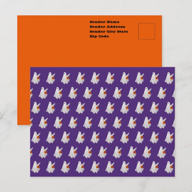 Trick oder Behandlung von Geist mit Kürbiskandy Ei Postkarte (Vorne/Hinten)