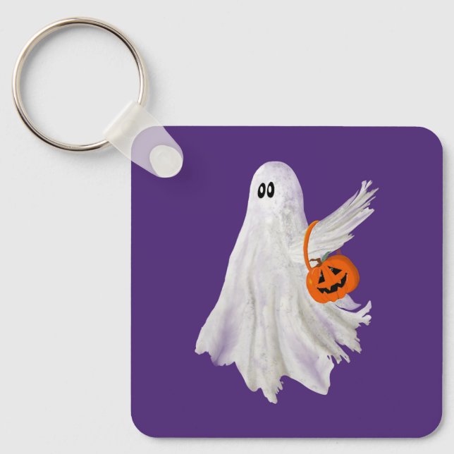 Trick oder Behandlung von Geist mit Kürbiskandy Ei Schlüsselanhänger (Vorderseite)