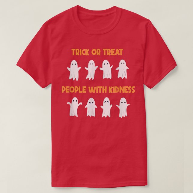 Trick oder Behandlung von Leuten mit freundlichem  T-Shirt (Design vorne)