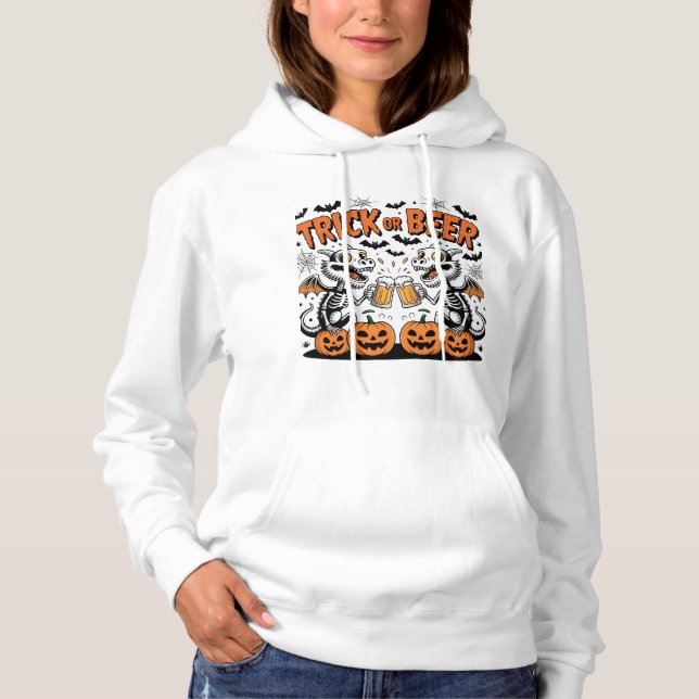 Trick oder Bierskelett Dragons Halloween Art Hoodie (Vorderseite)