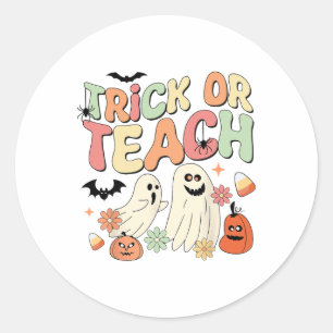 Trick oder binden Halloween Lehrer Groovy Retro Pu Runder Aufkleber