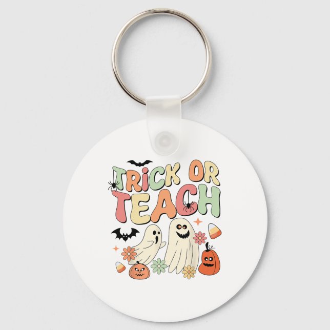Trick oder binden Halloween Lehrer Groovy Retro Pu Schlüsselanhänger (Vorderseite)