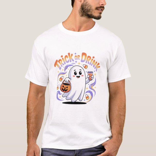 Trick oder Drink Halloween Spooky Ghost T - Shirt (Vorderseite)