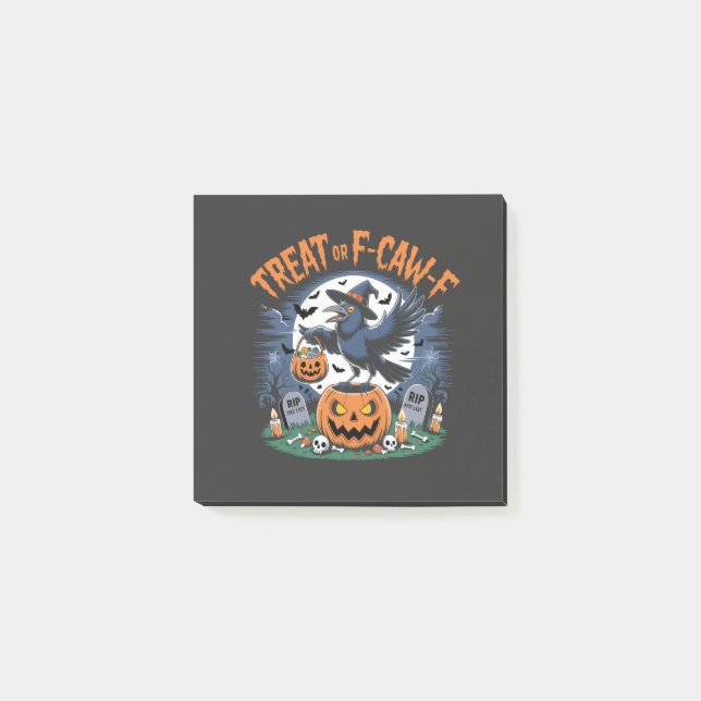 Trick oder F-Caw-f Funny Crow Halloween Spooky Post-it Klebezettel (Vorderseite)