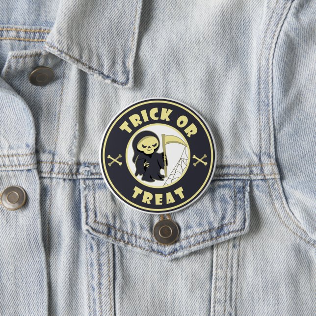 Trick oder Leckerbissen Halloween grimmigem Sensen Button (Beispiel)