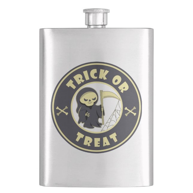 Trick oder Leckerbissen Halloween grimmigem Sensen Flachmann (Vorderseite)