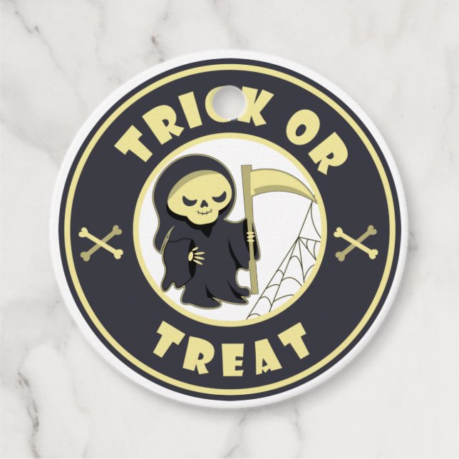 Trick oder Leckerbissen Halloween grimmigem Sensen Geschenkanhänger (Vorderseite)
