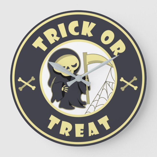 Trick oder Leckerbissen Halloween grimmigem Sensen Große Wanduhr (Vorderseite)