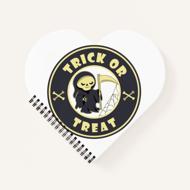 Trick oder Leckerbissen Halloween grimmigem Sensen Notizbuch (Vorderseite)