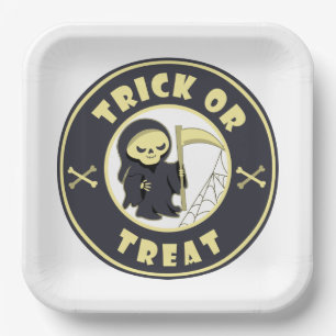 Trick oder Leckerbissen Halloween grimmigem Sensen Pappteller