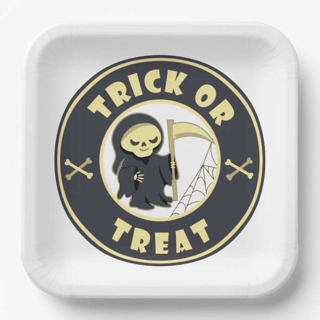 Trick oder Leckerbissen Halloween grimmigem Sensen Pappteller (Vorderseite)