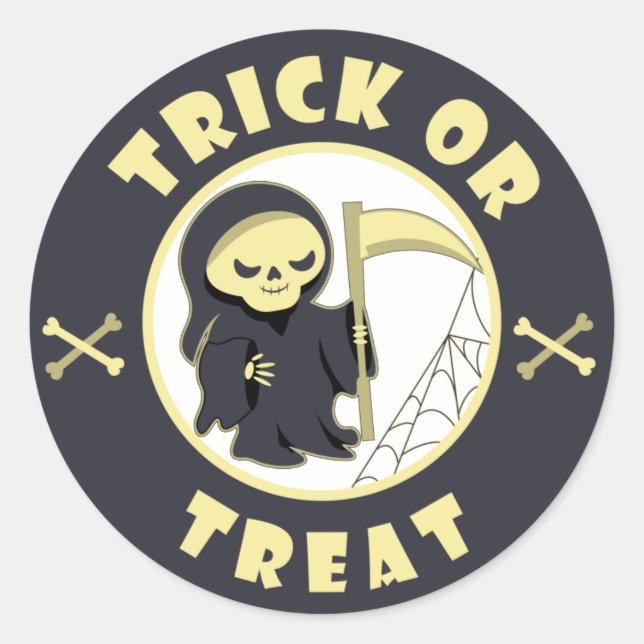 Trick oder Leckerbissen Halloween grimmigem Sensen Runder Aufkleber (Vorderseite)