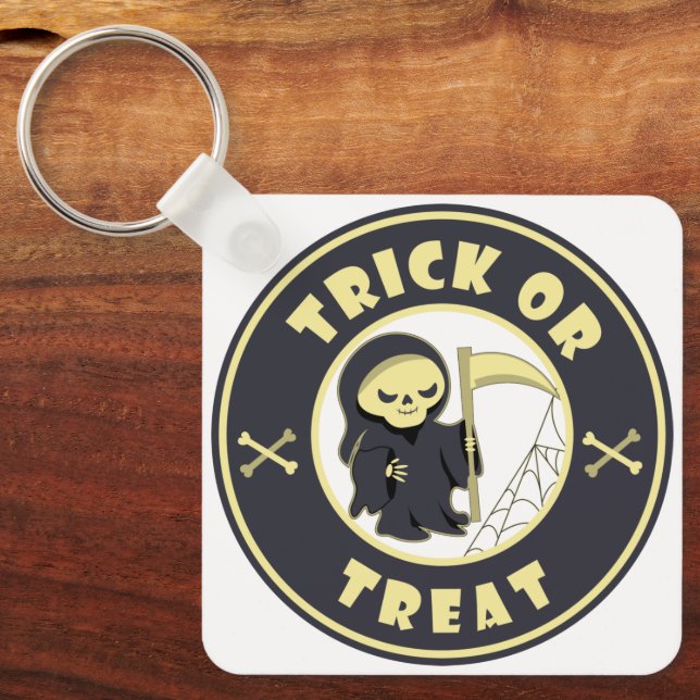 Trick oder Leckerbissen Halloween grimmigem Sensen Schlüsselanhänger (Vorderseite)