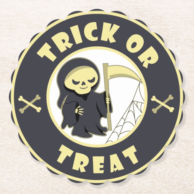 Trick oder Leckerbissen Halloween grimmigem Sensen Untersetzer (Vorderseite)
