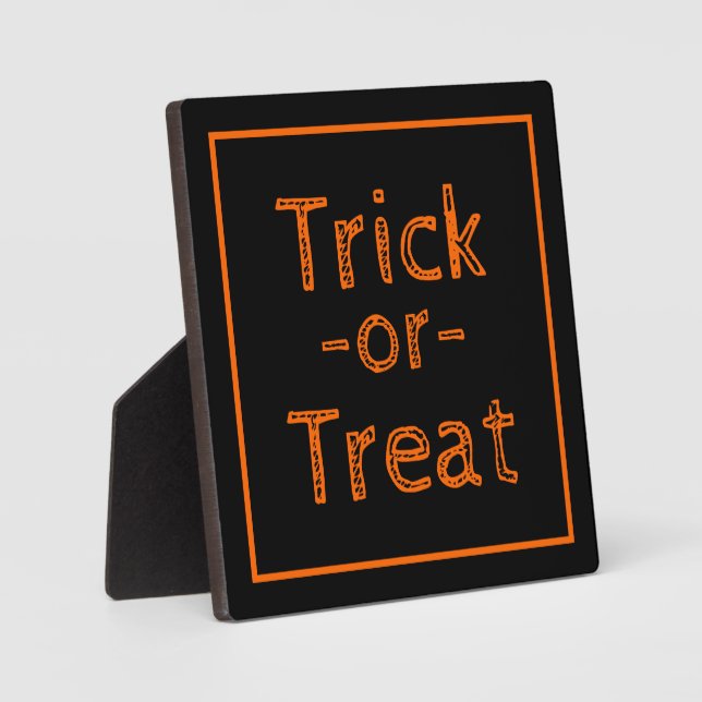 Trick-oder-Leckerei Black & Orange Halloween Thema Fotoplatte (Vorderseite)