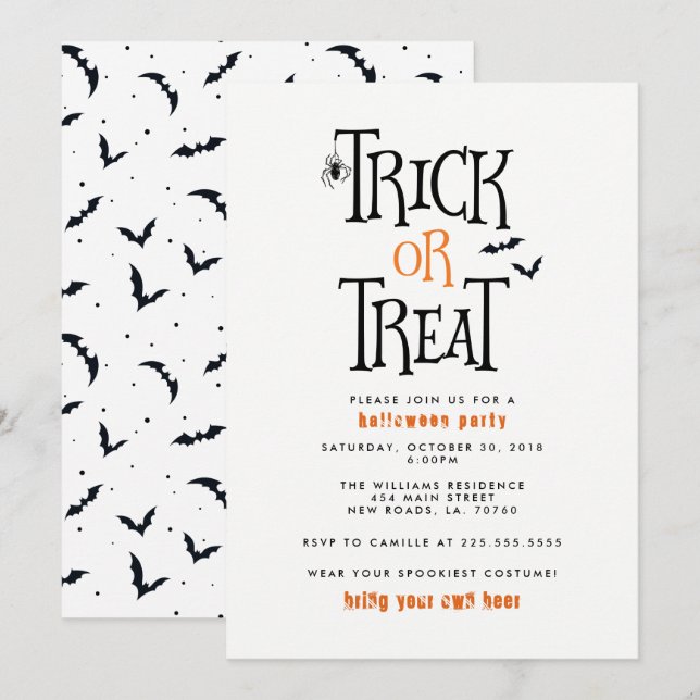 Trick-oder Leckerei-Halloween-Party Einladung (Vorne/Hinten)
