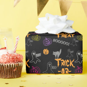 Trick-oder-Leckerei Halloween Pumpkin Ghost Cat Geschenkpapier