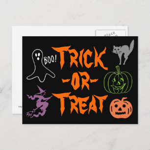 Trick-oder-Leckerei Halloween Pumpkin Ghost Hexe Postkarte