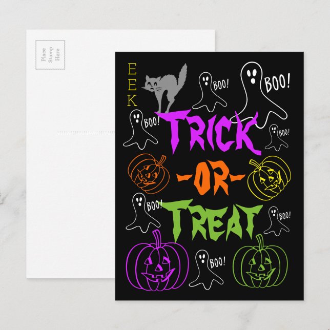Trick-oder-Leckerei Halloween Thema Pumpkin Ghost  Postkarte (Vorne/Hinten)