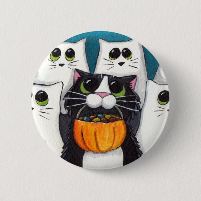 Trick-oder Leckerei-Halloweenkatze und -geister Button (Vorderseite)