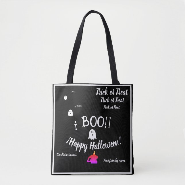 Trick oder Leckerei, Name, halloween personalisier Tasche (Vorderseite)