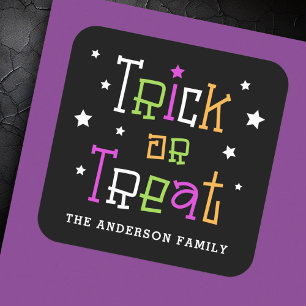 Trick oder Leckereien Sterne Happy Halloween Quadratischer Aufkleber