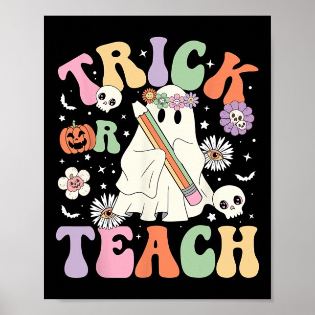 Trick oder lehren Niedlich Teacher Halloween Retro Poster (Vorne)
