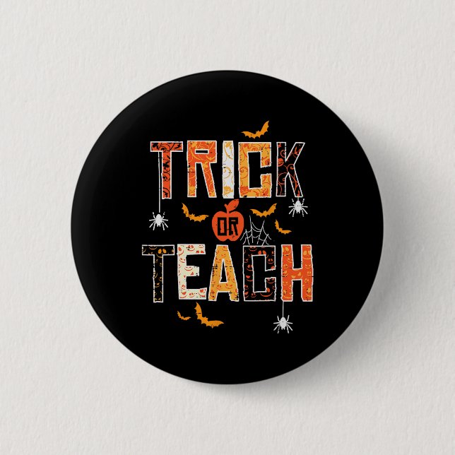 Trick oder lehren Retro Halloween Lehrerin Frauen  Button (Vorderseite)