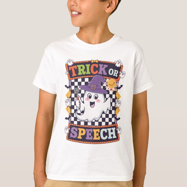 Trick oder Speech Orange Funny Halloween Ghost T-Shirt (Vorderseite)