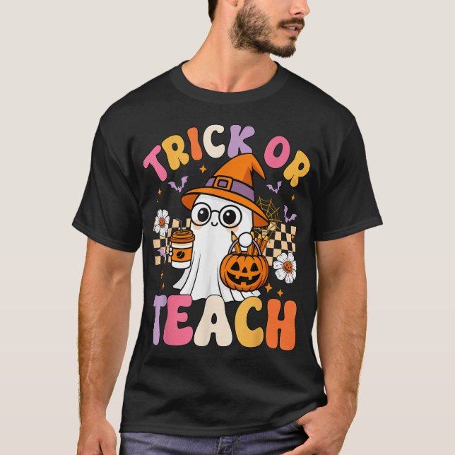 Trick oder Teach Ghost Kaffee Kürbis Halloween T-Shirt (Vorderseite)