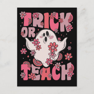 Trick oder Teach Groovy Ghost mit Vintagen Blume H Feiertagspostkarte