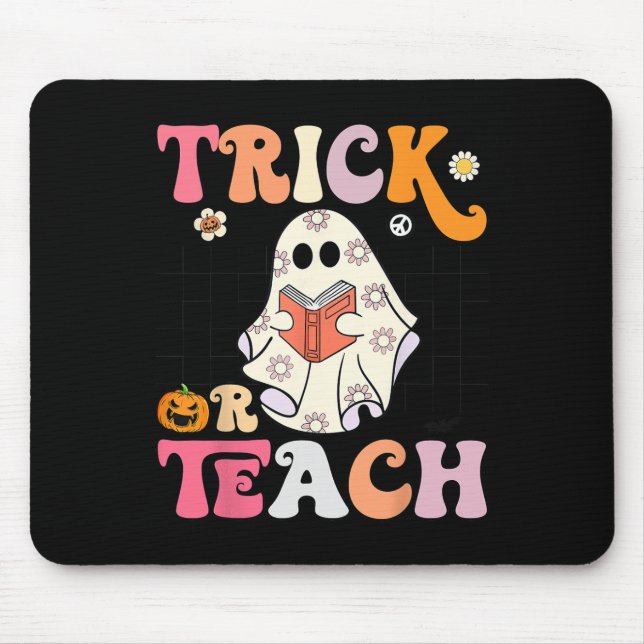 Trick oder Teach Groovy Halloween Retro Floral Gho Mousepad (Vorne)