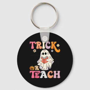 Trick oder Teach Groovy Halloween Retro Floral Gho Schlüsselanhänger