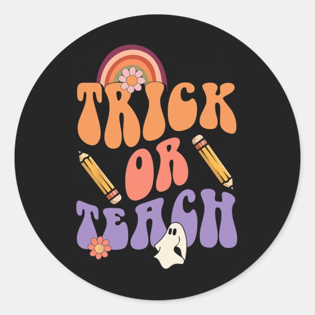 Trick oder Teach Retro Fall Halloween Kostüme Teac Runder Aufkleber (Vorderseite)