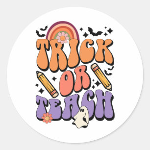 Trick oder Teach Retro Fall Halloween Kostüme Teac Runder Aufkleber