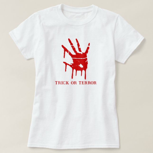 Trick oder Terror Spooky Blut Hand Halloween T-Shirt (Design vorne)