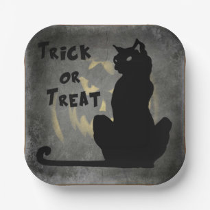 Trick oder Treat Black Cat Halloween Papierplatte Pappteller