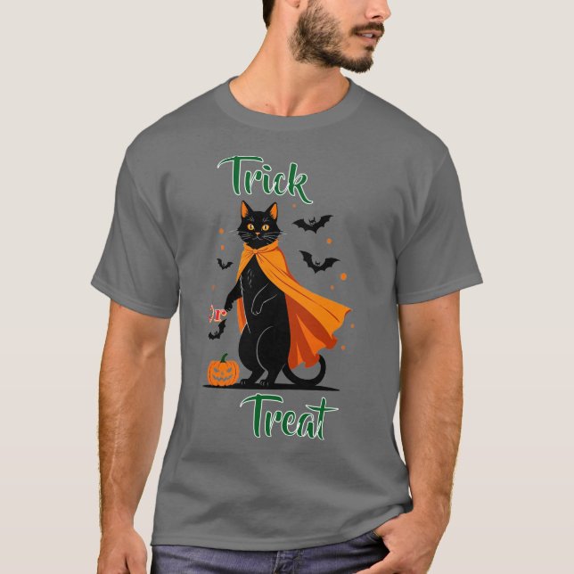 Trick oder Treat Black Cat Halloween T - Shirt (Vorderseite)