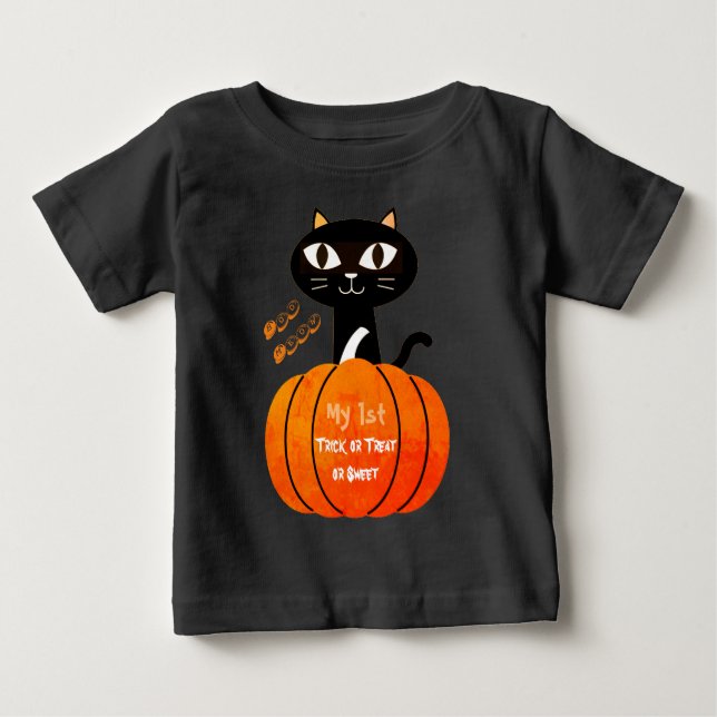 Trick oder Treat Black Cat Pumpkin Mein 1. Hallowe Baby T-shirt (Vorderseite)