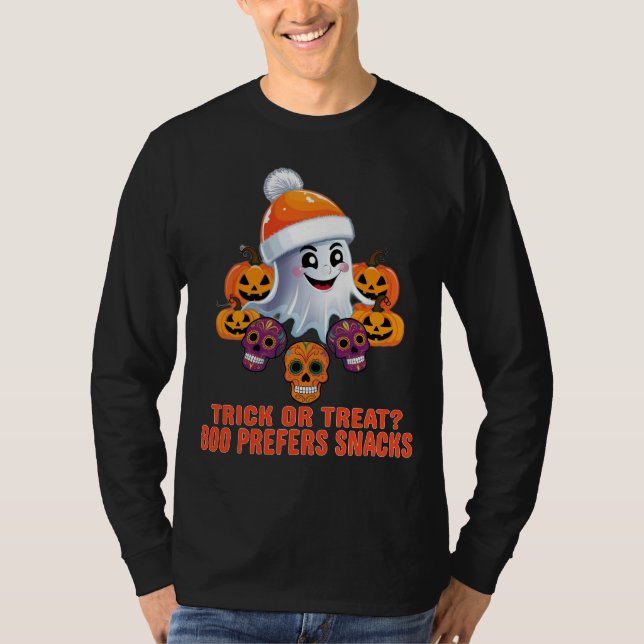 Trick oder Treat Boo Funny Quote Halloween-Party T-Shirt (Vorderseite)