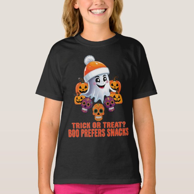 Trick oder Treat Boo Funny Quote Halloween-Party T-Shirt (Vorderseite)