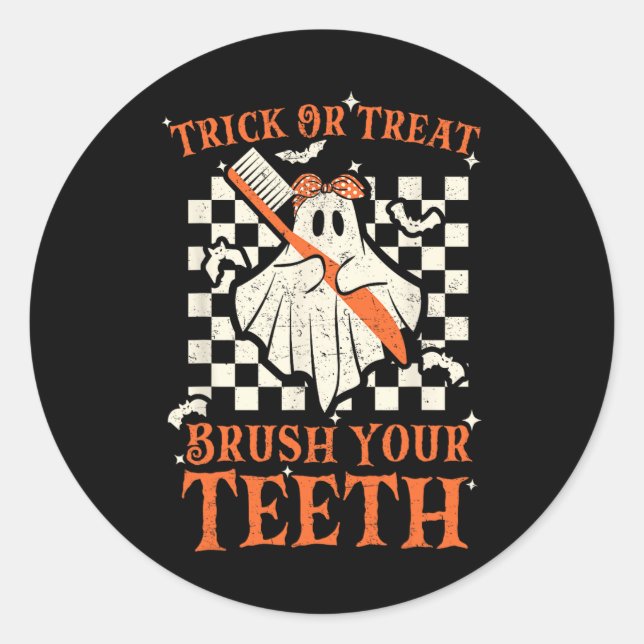 Trick oder Treat Brush your Teeth Dentist Hallowee Runder Aufkleber (Vorderseite)