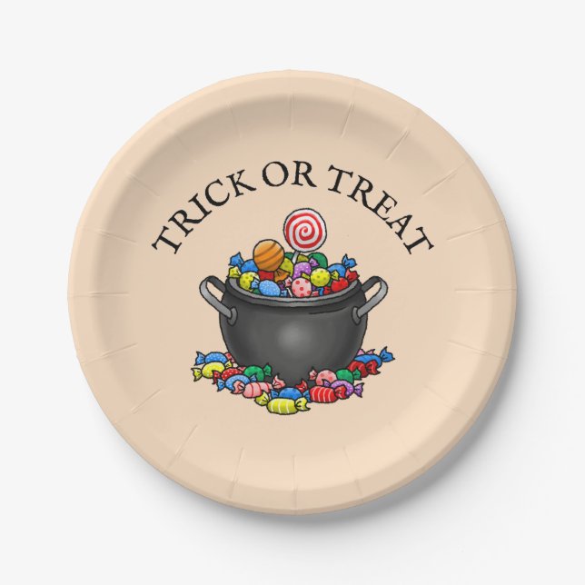 Trick oder Treat Candy Cauldron Pappteller (Vorderseite)
